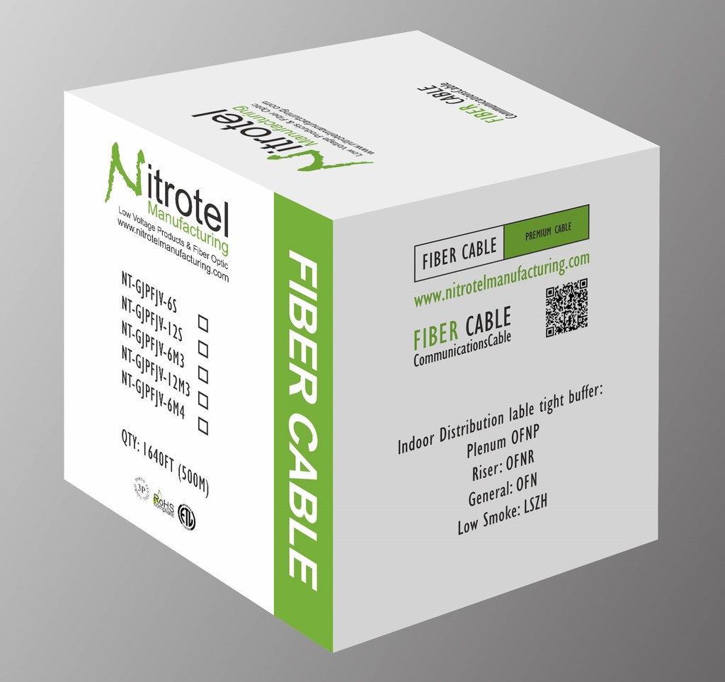 NITROTEL FIBRA OPTICA INTERNA TIGHT BUFFERED SM - G652D - 6 HILOS - AMARILLO - CAJA 300 METROS /  NT-GJPFJV-6S-B300