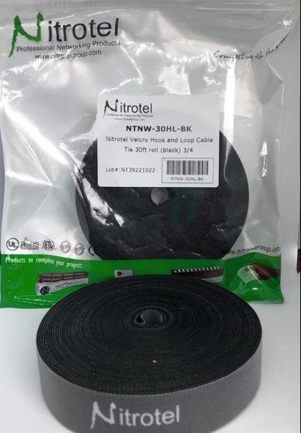NITROTEL VELCRO ROLLO DE 30FT  (NEGRO) 3/4 /  NTNW-30HL-BK