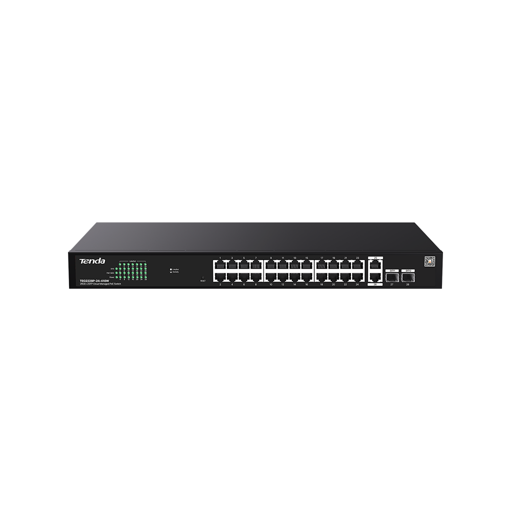 TENDA- Switch 24 puertos POE 26GE+2SFP Cloud Managed -TEG2228P-24-410W