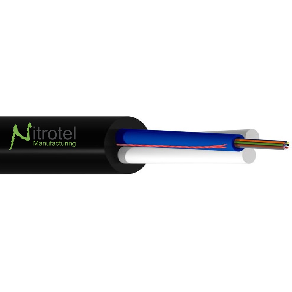 NITROTEL - FIBRA AUTOSOPORTADA EXTERIOR SM  6 HILOS - ASU / mini-ADSS - Span 80 M - Carrete 2 KM / NT-ASU-SM-80M-06S 