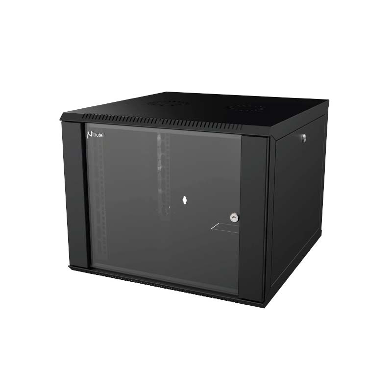 NITROTEL- Gabinete de Pared 6U, una sola sección, 530 x 450, laterales fijos, puerta de vidrio templado 
