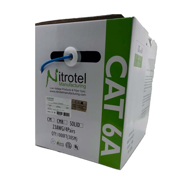 NITROTEL CAJA DE CABLE PREMIUM CAT6A UTP 10GBASE-T 23AWG UL TIA/EIA 568.2D CMR - 305 METROS - AZUL; NTNC6ABU-R