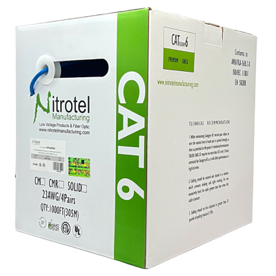 NITROTEL CAJA DE CABLE, Premium CAT6 UTP 23AWG - 305 METROS / 1000FT - COLOR AZUL - NTNC6EBU-R 