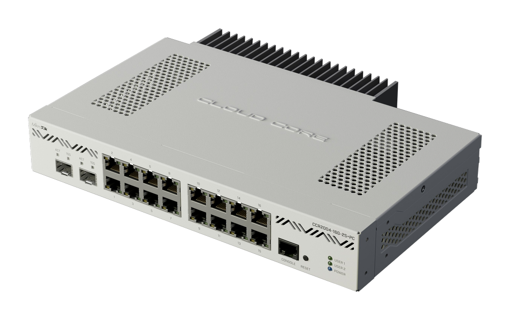 MIKROTIK-ROUTER 16 PUERTOS GIGA 2 SFP+ de 10 Gb/CCR2004-16G-2S+PC