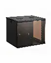 Lupotech - Gabinete 9U 600*450, montaje en pared, sección única, puerta frontal de vidrio, panel lateral extraíble, 2 ventiladores, Color Negro - LT-MX-9U-CAB-UA